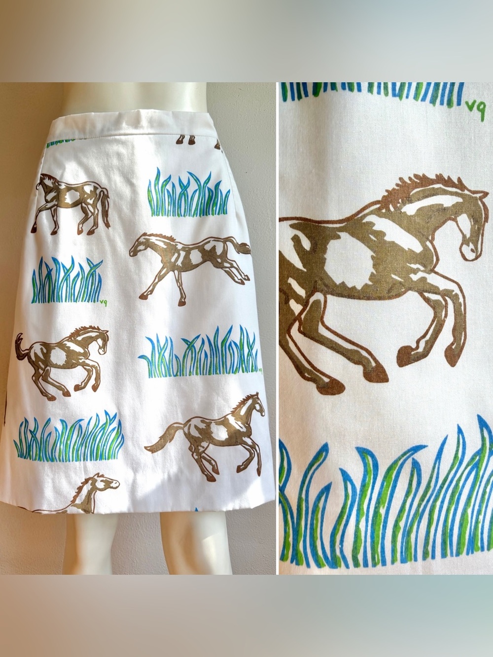 Vintage HORSE PRINT 1970s Vested Gentress Skirt Skort Novelty Screen Print LARGE